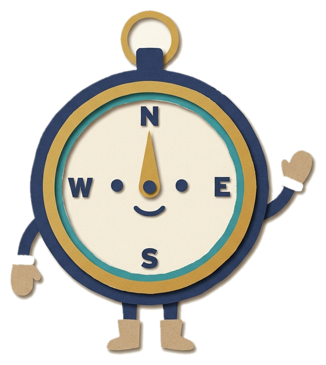 Voyager, the paper compass guide, waving